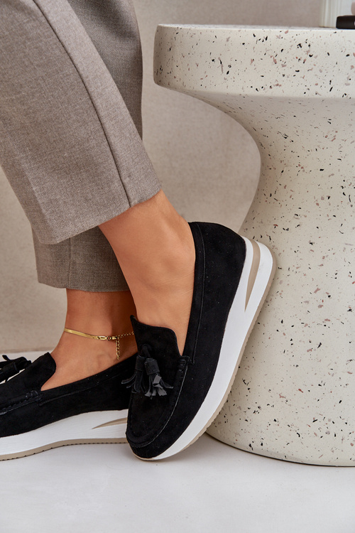 Мокасини На Делікатному Каблуці Еко Замша Чорні Challavia