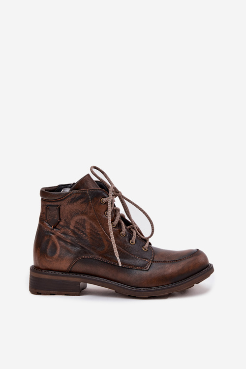 Жіночі чоботи з натуральної шкіри на плоскій підошві Maciejka 07063-02 Коричневі