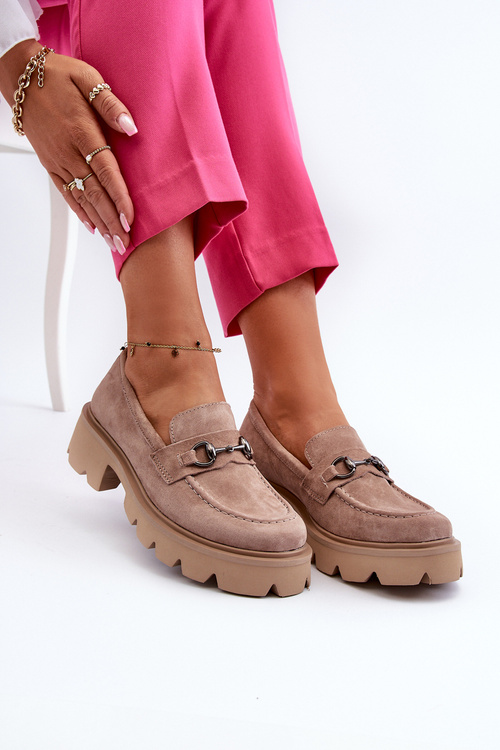 Масивні жіночі замшеві мокасини бежеві Neloria