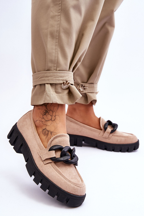 Жіночі замшеві лофери на платформі бежеві Bennett