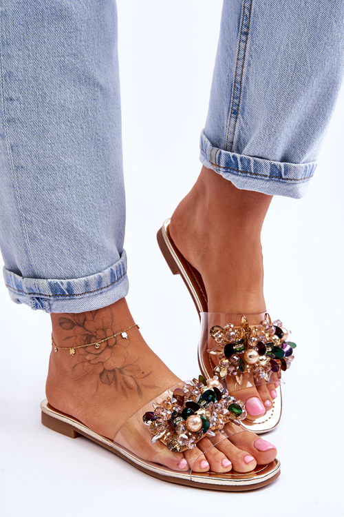 Жіночі тапочки з декоративними камінням S.Barski KV-576-3 Gold