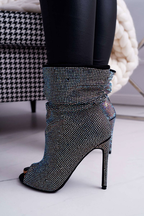 Чорні черевики Lu Boo на шпильці з цирконами