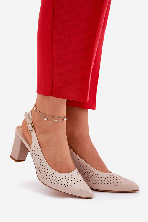 Дірчасті Сандалі З Загостреними Носками На Каблуці Бежеві Sergio Leone SK163