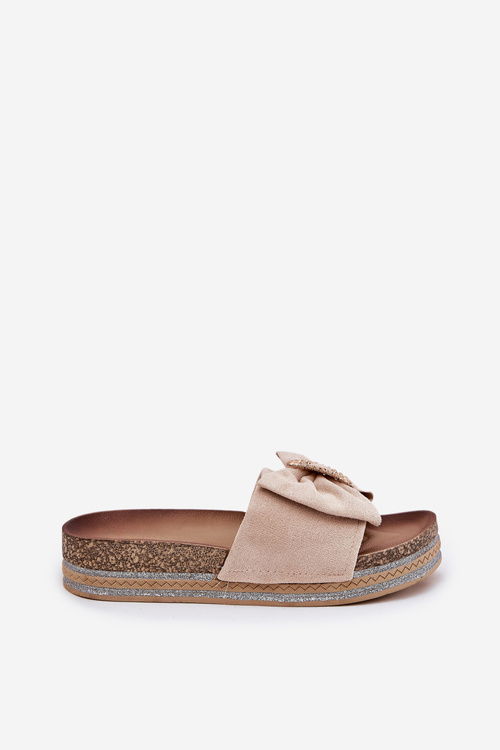 Жіночі Сандалі На Платформі З Бантом І Декоративною Брошкою Бежеві Lenela