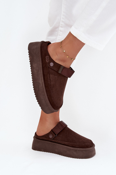 Жіночі зимові чоботи на платформі з застібкою Velcro шоколадні Jorielle