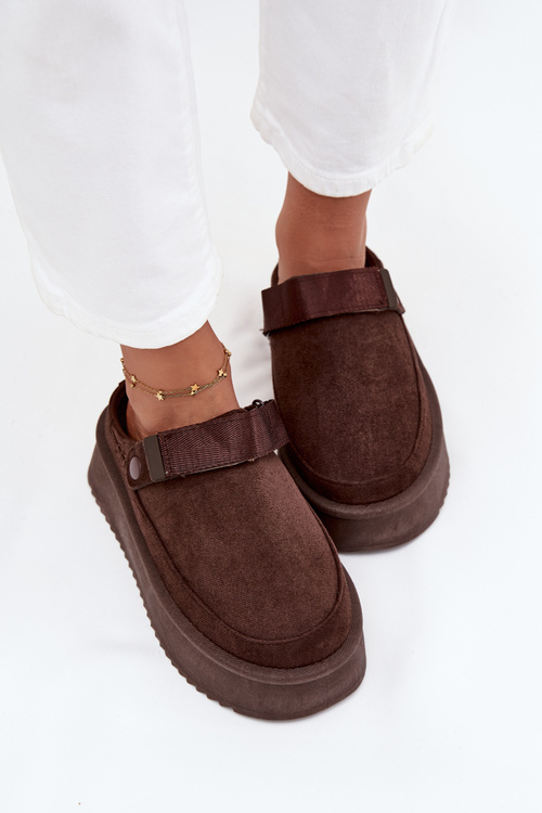 Жіночі зимові чоботи на платформі з застібкою Velcro шоколадні Jorielle