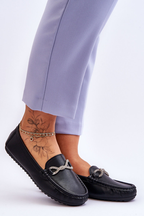 Жіночі лофери без шнурівки з блискучими прикрасами Чорні