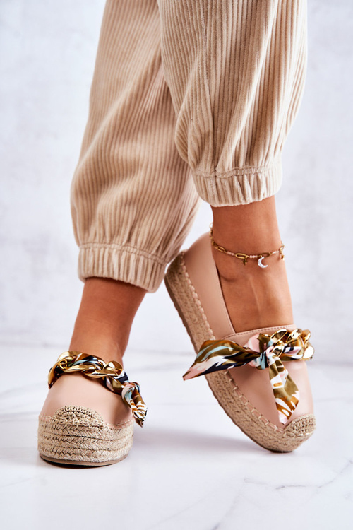 Шкіряні жіночі еспадрільї на ланцюжку Beige Fancy