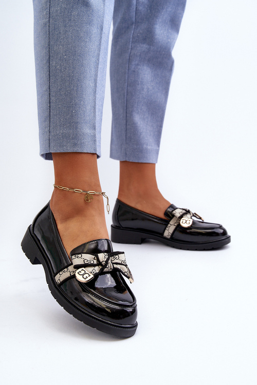 Лаковані жіночі лофери мокасини S.Barski HY330A Чорні