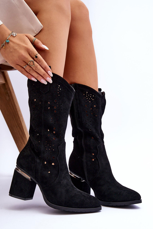 Жіночі замшеві ажурні чоботи Чорні Adelia
