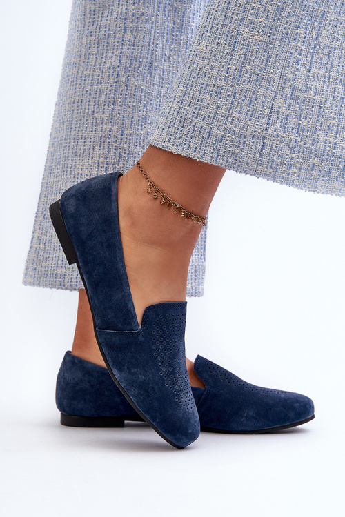 Замшеві зручні лофери темно-синього кольору Giovana