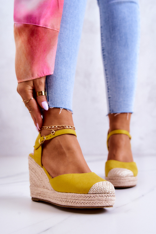 Жіночі еспадрільї на плетеній платформі Канільйо жовтого кольору