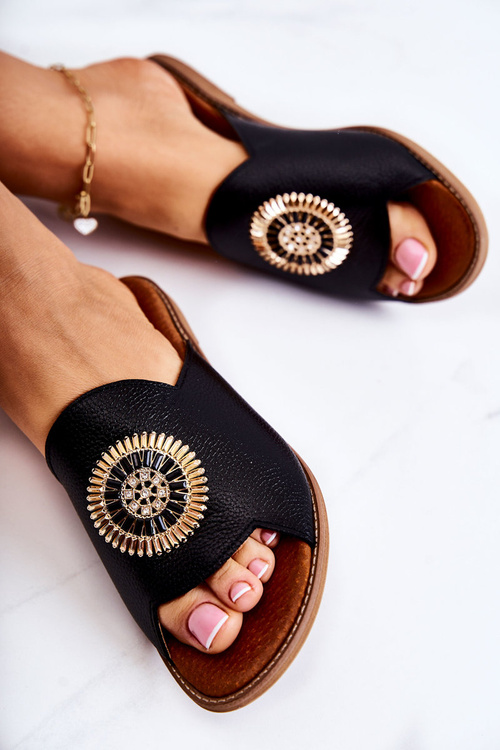 Шкіряні модні тапочки Lewski Shoes 3132/O Чорні