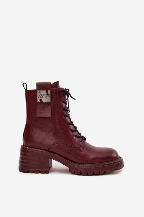 Шкіряні жіночі робочі черевики на блоковому каблуці з декоративним елементом Artiker 57C0211 бордовий
