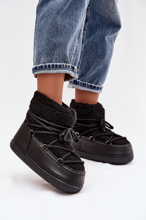 Жіночі зимові черевики з овчиною тип шнурки Чорний Belira