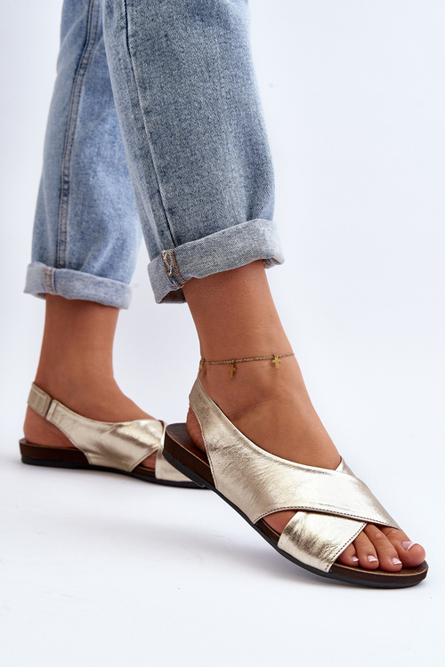 Золоті жіночі шкіряні босоніжки Zazoo 40407