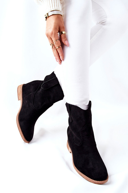 Чоботи жіночі замшеві чорні полон