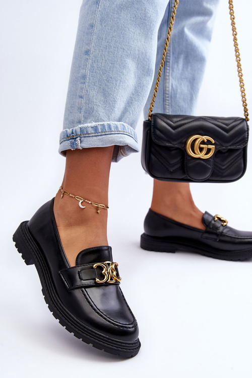 Жіночі шкіряні мокасини на плоскому каблуці чорні синчі