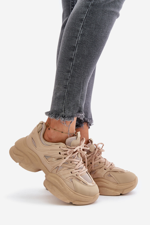 Жіночі кросівки на масивній підошві бежеві Amoserna