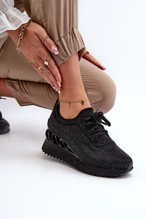 Жіночі кросівки на танкетці з цирконієм D&A MR38-377 чорні