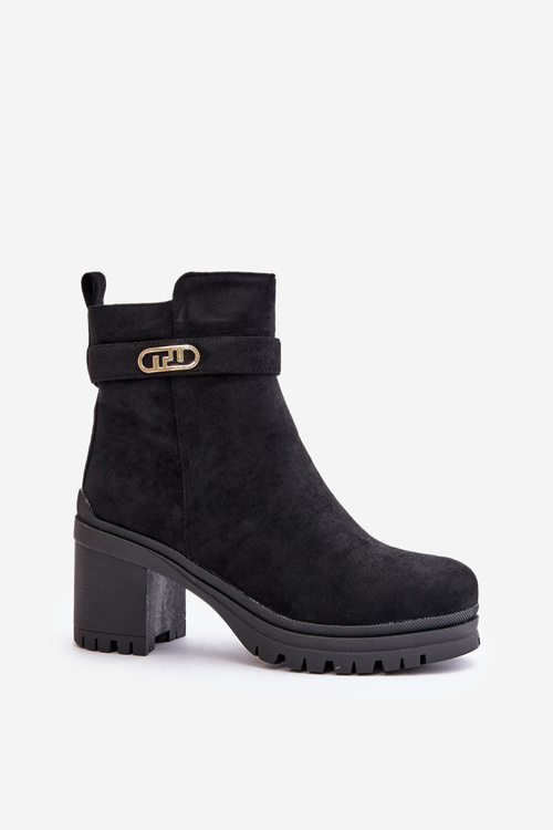 Жіночі чоботи на підборах з еко замші на блискавці чорні Laonora