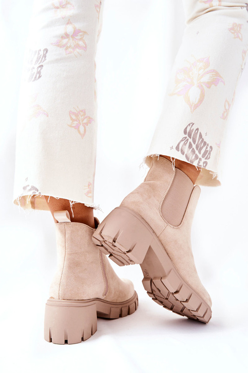 Утеплені чоботи на підборах бежеві Madge