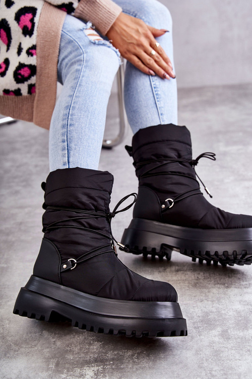 Жіночі зимові черевики на платформі чорні Lilou