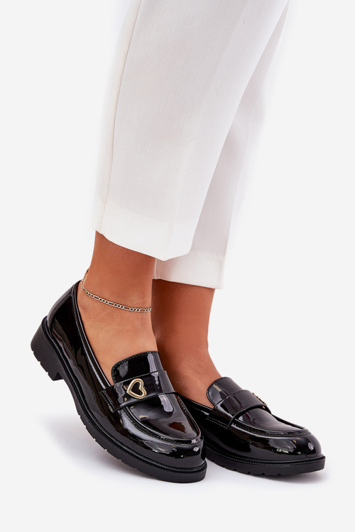 Лакові Жіночі Мокасини З Сердечком Чорні S.Barski HY51-379