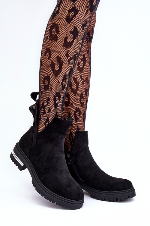 Шкіряні черевики на плоскій підошві з вирізами чорного кольору Lamedella