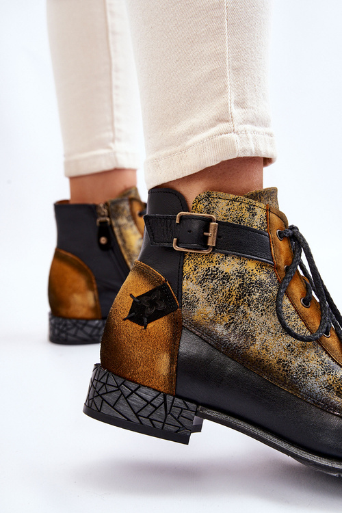 Жіночі шкіряні черевики Maciejka 05077-07 жовто-чорні