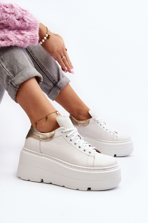 Жіноче шкіряне спортивне взуття на платформі M01/1 Zazoo світло-бежевий