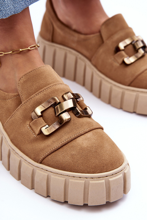 Жіночі замшеві туфлі на платформі з декором темно-бежеві Lewski 3398