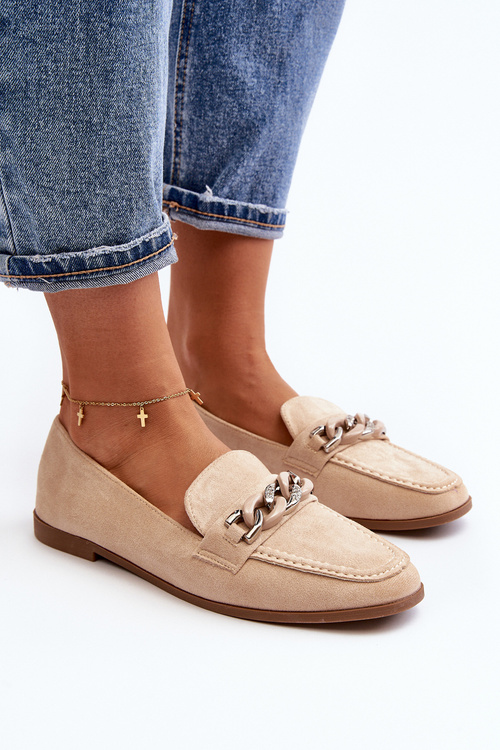 Жіночі лофери з ланцюжком бежевого кольору Ambrise