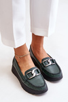 Шкіряні мокасини на платформі з декором Dark Green Zazoo 10141