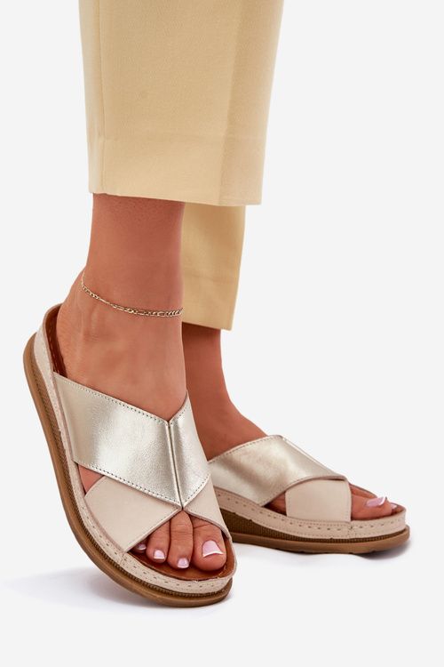 Шкіряні Жіночі Сандалі На Платформі Maciejka L4986-37 Бежево-Золоті