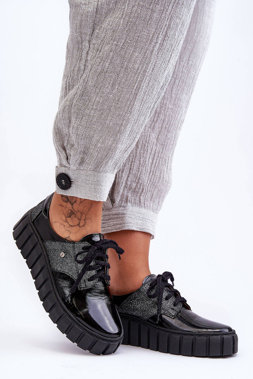 Шкіряні напівчеревики на платформі Чорні Hypnosis