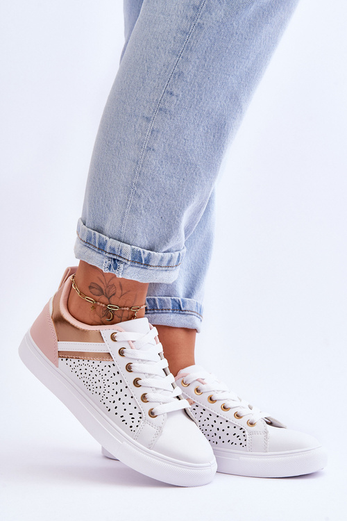 Класичне спортивне взуття з ажурним візерунком Біло-Рожево-Золотий Веселіший