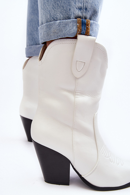 Жіночі ковбойські чоботи на каблуці білі Melaitia