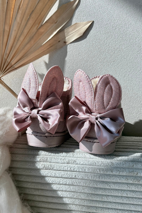 Дитячі утеплені снігоступи з бантиками Брудно-рожевий Меріва