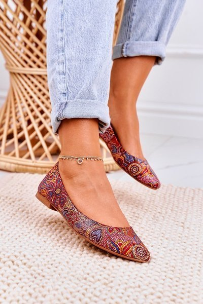 Жіночі шкіряні балетки червоні з квітами 04100-38