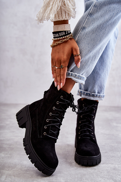 Жіночі замшеві теплі чоботи на блискавці чорного кольору Emilien