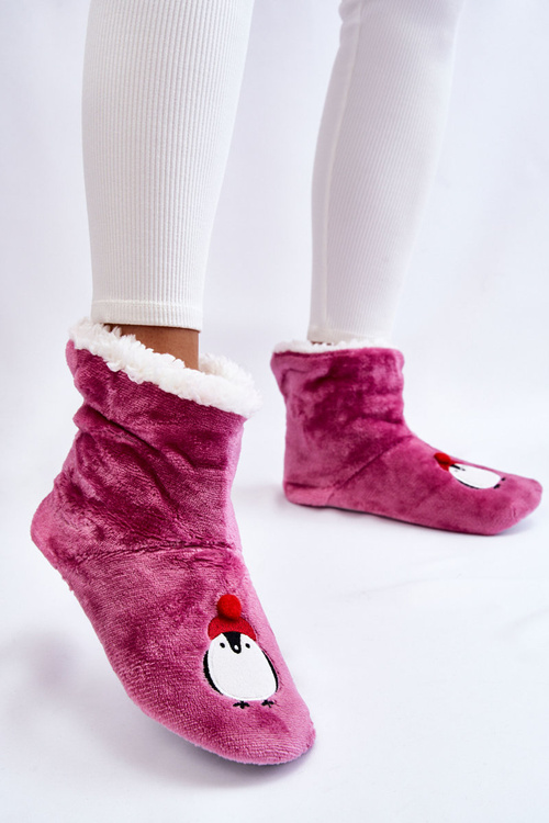 Жіночі тапочки Теплі тапочки з пінгвінами фіолетові