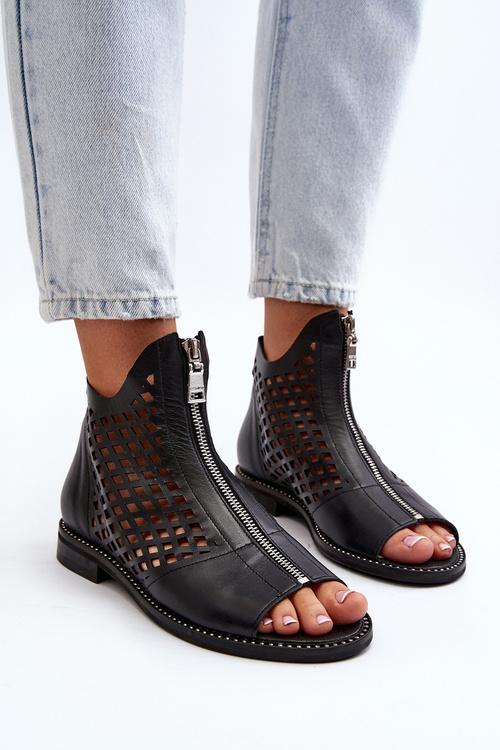 Шкіряні босоніжки Zazoo 977/L із вирізом і блискавкою