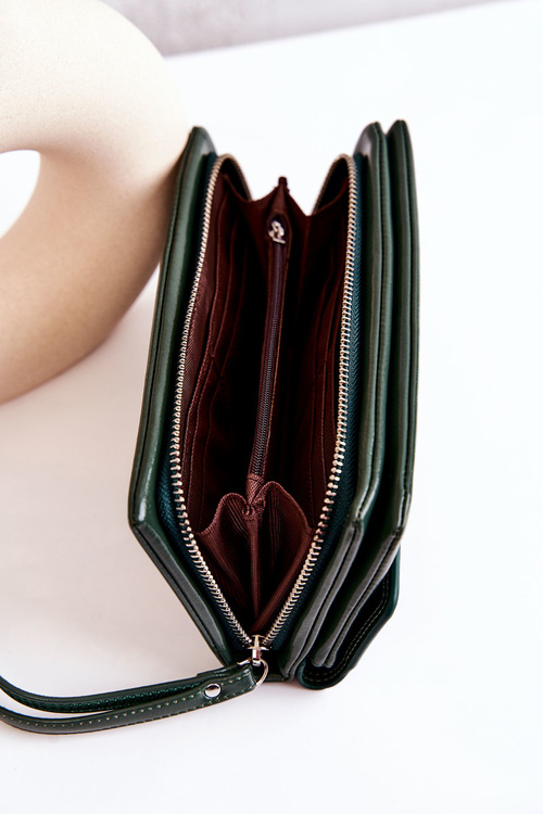 Великий шкіряний гаманець на блискавці зелений Loreaine