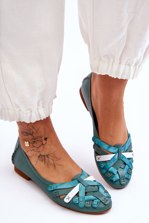 Класичні шкіряні жіночі балетки Maciejka 01358-36 Бірюза