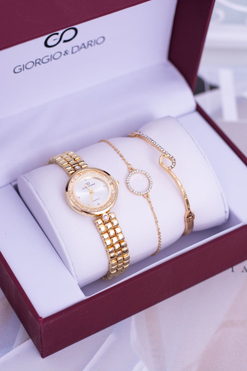 Золотий жіночий годинник Giorgio Dario Set Два золотих браслета