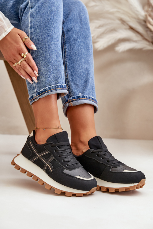 Кросівки Спортивне взуття жіноче на шнуровці на платформі чорного кольору Mialunae