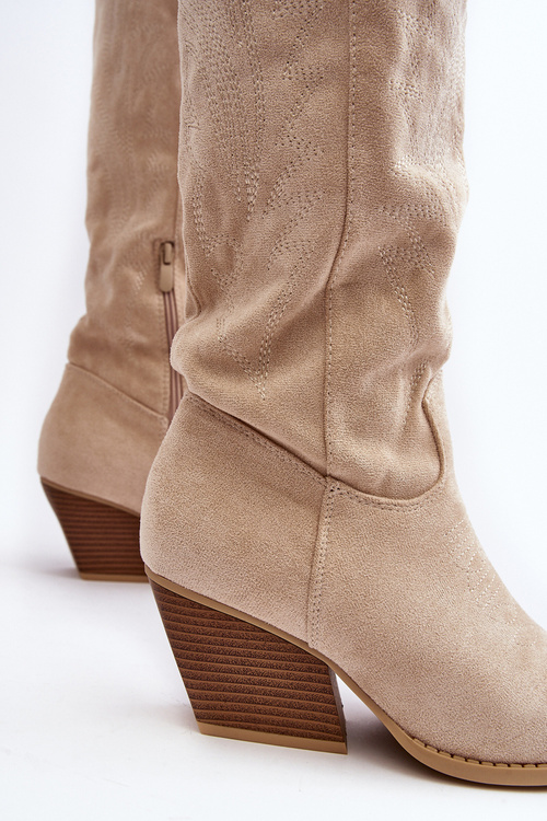 Жіночі ковбойські чоботи на каблуці світло-бежеві Sloana