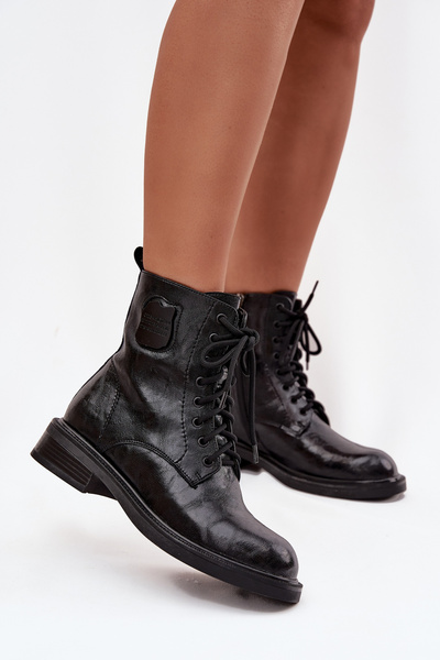 Шкіряні жіночі робочі черевики з оздоблювальним елементом Maciejka K7180-01 Чорні