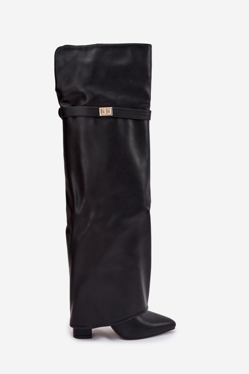 Ізольовані чоботи з підвернутим верхом до коліна підбором блок чорний Serelle